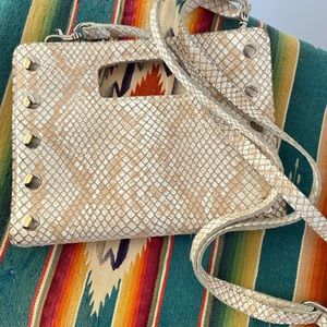 Hammitt 101 north Snakeskin Print Leather Crossbody/Clutch Silver Tone Hardware